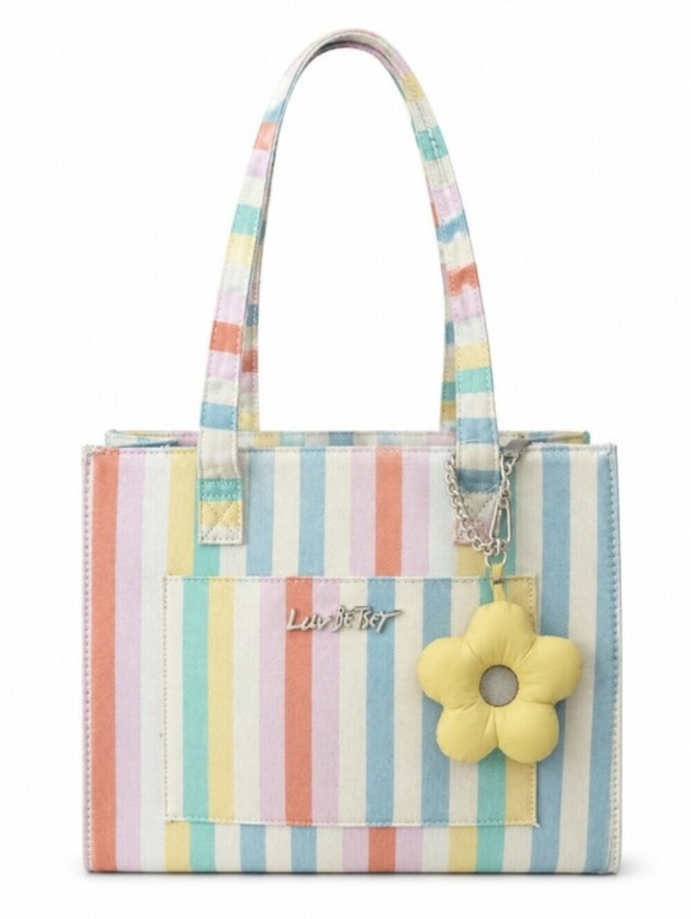 🟢 Luv Betsey By Betsey Johnson Pastel Multi Color Stripe Shoulder Tote Bag NWT